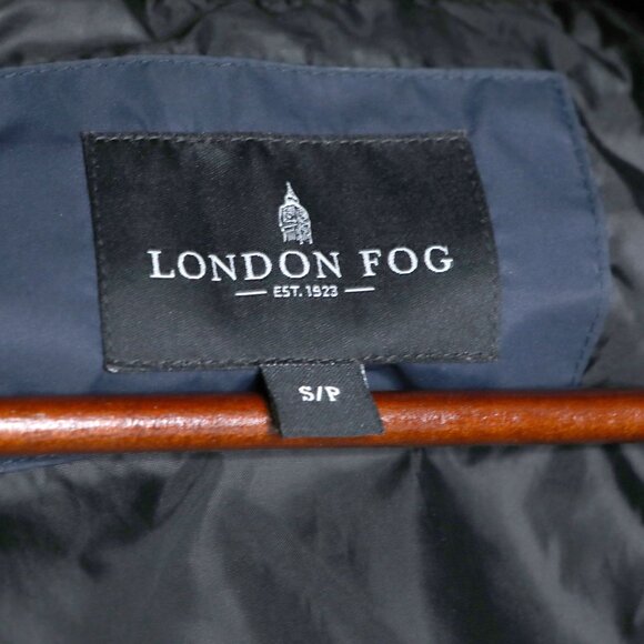 London Fog Down Filled Parka Coat Faux Fur Hood Navy Blue Quilted Winter Jacket - Picture 6 of 15